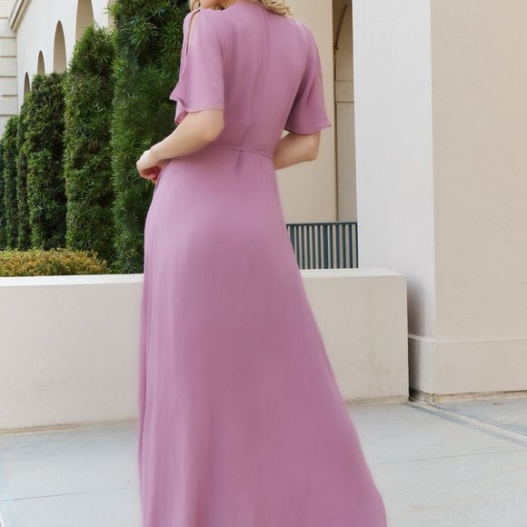 Zenana Split Sleeve Surplice Tie Waist Dress - Picture 2 of 5